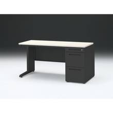 CZR 片袖デスク　シリンダー錠 浅型センター引出し付　CZR-147CBC-161　W1400×D700 ［本体：ブラック×天板：61/アッシュドパインL］