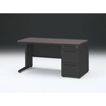 CZR 片袖デスク　シリンダー錠 浅型センター引出し付　CZR-147CBC-181　W1400×D700 ［本体：ブラック×天板：81/アッシュドオークD］