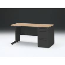 CZR 片袖デスク　シリンダー錠 浅型センター引出し付　CZR-147CBC-192　W1400×D700 ［本体：ブラック×天板：92/ホワイトオークM］