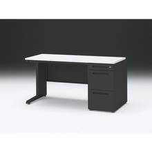 CZR 片袖デスク　シリンダー錠 浅型センター引出し付　CZR-147CBC-1W9　W1400×D700 ［本体：ブラック×天板：W9/ホワイトW］