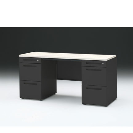 CZRデスク 両袖デスク CZR-156BAC-161 浅型センター引出し付  シリンダー錠W1500× D600 [ 本体: ブラックT・天板: 61 / アッシュドパインL]