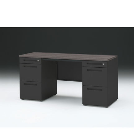 CZRデスク 両袖デスク CZR-156BAC-181 浅型センター引出し付  シリンダー錠W1500× D600 [ 本体: ブラックT・天板: 81 / アッシュドオークD]