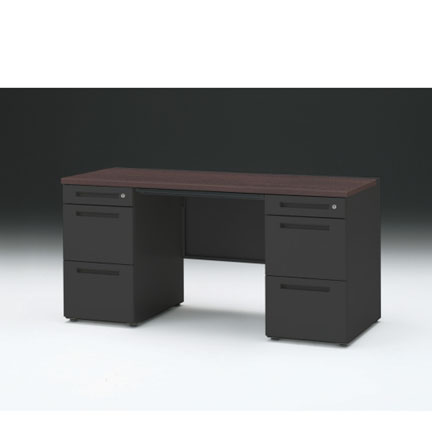 CZRデスク 両袖デスク CZR-156BAC-182 浅型センター引出し付  シリンダー錠W1500× D600 [ 本体: ブラックT・天板: 82 / ブラックウォールナットD]
