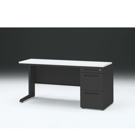 CZRデスク 片袖デスク CZR-156CBC-1W9 浅型センター引出し付  シリンダー錠W1500× D600 [ 本体: ブラックT・天板: W9 / ホワイトW]