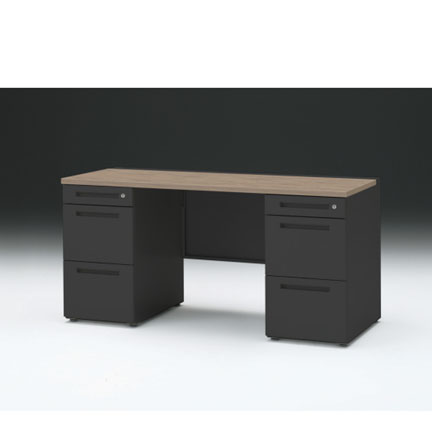 CZRデスク 両袖デスク CZR-156KAC-171 センター引出しなし  シリンダー錠W1500× D600 [ 本体: ブラックT・天板: 71 / アッシュドオークM]