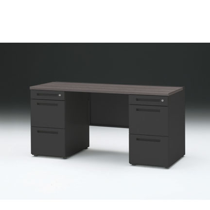 CZRデスク 両袖デスク CZR-156KAC-181 センター引出しなし  シリンダー錠W1500× D600 [ 本体: ブラックT・天板: 81 / アッシュドオークD]