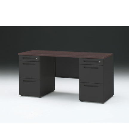 CZRデスク 両袖デスク CZR-156KAC-182 センター引出しなし  シリンダー錠W1500× D600 [ 本体: ブラックT・天板: 82 / ブラックウォールナットD]