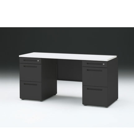 CZRデスク 両袖デスク CZR-156KAC-1W9 センター引出しなし  シリンダー錠W1500× D600 [ 本体: ブラックT・天板: W9 / ホワイトW]