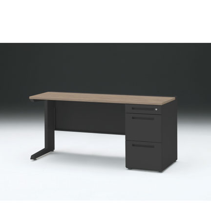 CZRデスク 片袖デスク CZR-156SBC-171 センター引出しなし  シリンダー錠W1500× D600 [ 本体: ブラックT・天板: 71 / アッシュドオークM]