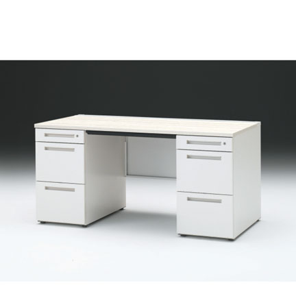 CZRデスク 両袖デスク CZR-157BAC-961 浅型センター引出し付  シリンダー錠W1500× D700 [ 本体: ホワイトW・天板: 61 / アッシュドパインL]