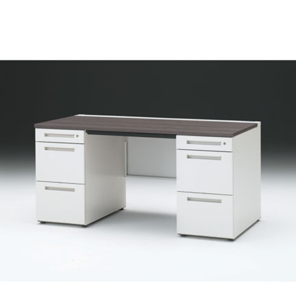 CZRデスク 両袖デスク CZR-157BAC-981 浅型センター引出し付  シリンダー錠W1500× D700 [ 本体: ホワイトW・天板: 81 / アッシュドオークD]