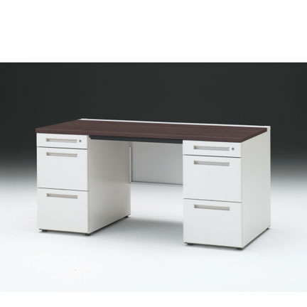 CZRデスク 両袖デスク CZR-157BAC-982 浅型センター引出し付  シリンダー錠W1500× D700 [ 本体: ホワイトW・天板: 82 / ブラックウォールナットD]