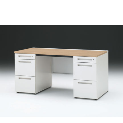 CZRデスク 両袖デスク CZR-157BAC-992 浅型センター引出し付  シリンダー錠W1500× D700 [ 本体: ホワイトW・天板: 92 / ホワイトオークM]