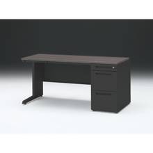 CZR 片袖デスク　シリンダー錠 浅型センター引出し付　CZR-157CBC-181　W1500×D700 ［本体：ブラック×天板：81/アッシュドオークD］