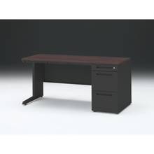 CZR 片袖デスク　シリンダー錠 浅型センター引出し付　CZR-157CBC-182　W1500×D700 ［本体：ブラック×天板：82/ブラックウォールナットD］