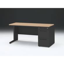 CZRデスク 片袖デスク CZR-157CBC-192 浅型センター引出し付  シリンダー錠W1500× D700 [ 本体: ブラックT・天板: 92 / ホワイトオークM]