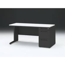 CZR 片袖デスク　シリンダー錠 浅型センター引出し付　CZR-157CBC-1W9　W1500×D700 ［本体：ブラック×天板：W9/ホワイトW］