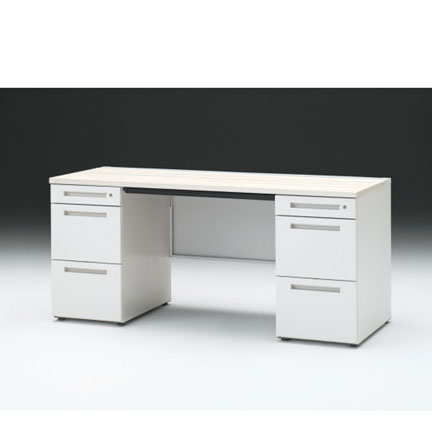 CZRデスク 両袖デスク CZR-166BAC-961 浅型センター引出し付  シリンダー錠W1600× D600 [ 本体: ホワイトW・天板: 61 / アッシュドパインL]