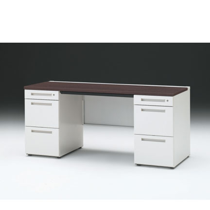 CZRデスク 両袖デスク CZR-166BAC-982 浅型センター引出し付  シリンダー錠W1600× D600 [ 本体: ホワイトW・天板: 82 / ブラックウォールナットD]