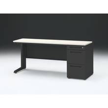 CZRデスク 片袖デスク CZR-166CBC-161 浅型センター引出し付  シリンダー錠W1600× D600 [ 本体: ブラックT・天板: 61 / アッシュドパインL]