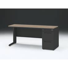 CZR 片袖デスク　シリンダー錠 浅型センター引出し付　CZR-166CBC-171　W1600×D600 ［本体：ブラック×天板：71/アッシュドオークM］