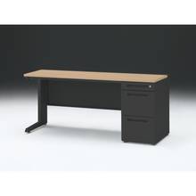 CZRデスク 片袖デスク CZR-166CBC-192 浅型センター引出し付  シリンダー錠W1600× D600 [ 本体: ブラックT・天板: 92 / ホワイトオークM]