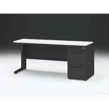 CZR 片袖デスク　シリンダー錠 浅型センター引出し付　CZR-166CBC-1W9　W1600×D600 ［本体：ブラック×天板：W9/ホワイトW］