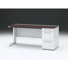 CZR 片袖デスク　シリンダー錠 浅型センター引出し付　CZR-166CBC-982　W1600×D600 ［本体：ホワイト×天板：82/ブラックウォールナットD］