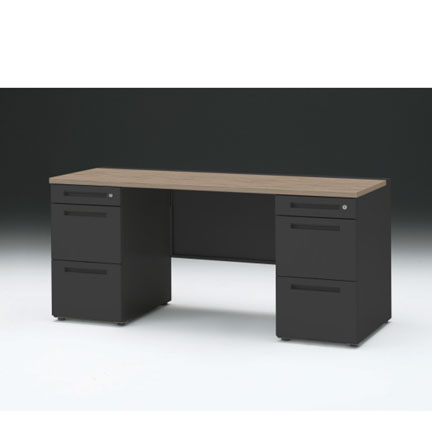 CZRデスク 両袖デスク CZR-166KAC-171 センター引出しなし  シリンダー錠W1600× D600 [ 本体: ブラックT・天板: 71 / アッシュドオークM]