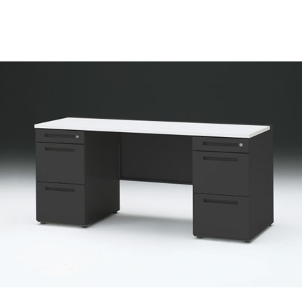 CZRデスク 両袖デスク CZR-166KAC-1W9 センター引出しなし  シリンダー錠W1600× D600 [ 本体: ブラックT・天板: W9 / ホワイトW]