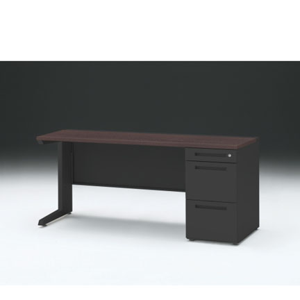 CZRデスク 片袖デスク CZR-166SBC-182 センター引出しなし  シリンダー錠W1600× D600 [ 本体: ブラックT・天板: 82 / ブラックウォールナットD]