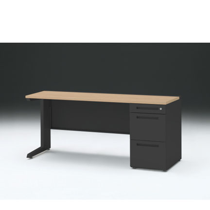 CZRデスク 片袖デスク CZR-166SBC-192 センター引出しなし  シリンダー錠W1600× D600 [ 本体: ブラックT・天板: 92 / ホワイトオークM]