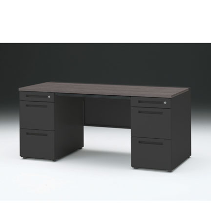 CZRデスク 両袖デスク ロングレールタイプ CZR-167BDC-181 浅型センター引出し付  シリンダー錠W1600× D700 [ 本体: ブラックT・天板: 81 / アッシュドオークD]