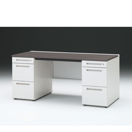 CZRデスク 両袖デスク ロングレールタイプ CZR-167BDC-981 浅型センター引出し付  シリンダー錠W1600× D700 [ 本体: ホワイトW・天板: 81 / アッシュドオークD]