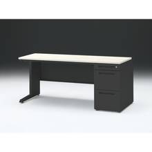 CZR 片袖デスク　シリンダー錠 浅型センター引出し付　CZR-167CBC-161　W1600×D700 ［本体：ブラック×天板：61/アッシュドパインL］