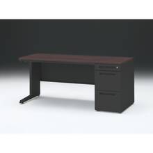 CZR 片袖デスク　シリンダー錠 浅型センター引出し付　CZR-167CBC-182　W1600×D700 ［本体：ブラック×天板：82/ブラックウォールナットD］