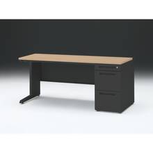 CZR 片袖デスク　シリンダー錠 浅型センター引出し付　CZR-167CBC-192　W1600×D700 ［本体：ブラック×天板：92/ホワイトオークM］