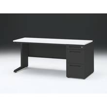 CZR 片袖デスク　シリンダー錠 浅型センター引出し付　CZR-167CBC-1W9　W1600×D700 ［本体：ブラック×天板：W9/ホワイトW］