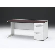 CZR 片袖デスク　シリンダー錠 浅型センター引出し付　CZR-167CBC-982　W1600×D700 ［本体：ホワイト×天板：82/ブラックウォールナットD］