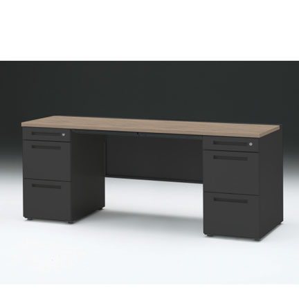 CZRデスク 両袖デスク CZR-186BAC-171 浅型センター引出し付  シリンダー錠W1800× D600 [ 本体: ブラックT・天板: 71 / アッシュドオークM]