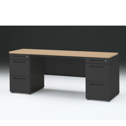 CZRデスク 両袖デスク CZR-186BAC-192 浅型センター引出し付  シリンダー錠W1800× D600 [ 本体: ブラックT・天板: 92 / ホワイトオークM]