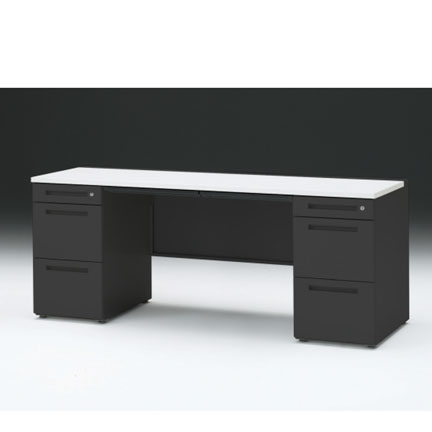 CZRデスク 両袖デスク CZR-186BAC-1W9 浅型センター引出し付  シリンダー錠W1800× D600 [ 本体: ブラックT・天板: W9 / ホワイトW]