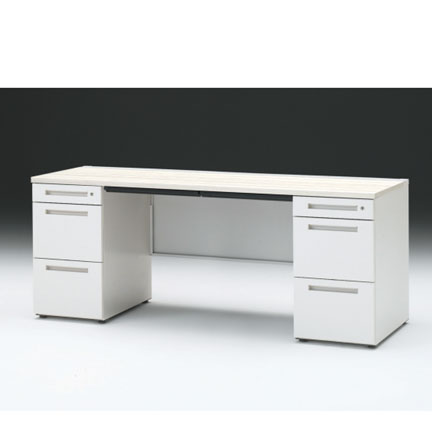 CZRデスク 両袖デスク CZR-186BAC-961 浅型センター引出し付  シリンダー錠W1800× D600 [ 本体: ホワイトW・天板: 61 / アッシュドパインL]