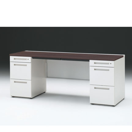 CZRデスク 両袖デスク CZR-186BAC-982 浅型センター引出し付  シリンダー錠W1800× D600 [ 本体: ホワイトW・天板: 82 / ブラックウォールナットD]