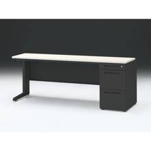 CZR 片袖デスク　シリンダー錠 浅型センター引出し付　CZR-186CBC-161　W1800×D600 ［本体：ブラック×天板：61/アッシュドパイン-］