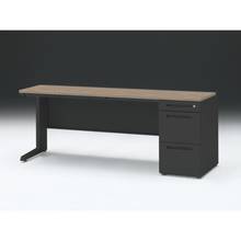 CZR 片袖デスク　シリンダー錠 浅型センター引出し付　CZR-186CBC-171　W1800×D600 ［本体：ブラック×天板：71/アッシュドオークM］