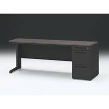 CZR 片袖デスク　シリンダー錠 浅型センター引出し付　CZR-186CBC-181　W1800×D600 ［本体：ブラック×天板：81/アッシュドオークD］