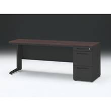 CZR 片袖デスク　シリンダー錠 浅型センター引出し付　CZR-186CBC-182　W1800×D600 ［本体：ブラック×天板：82/ブラックウォールナットD］