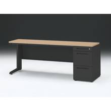 CZR 片袖デスク　シリンダー錠 浅型センター引出し付　CZR-186CBC-192　W1800×D600 ［本体：ブラック×天板：92/ホワイトオークM］