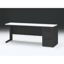 CZR 片袖デスク　シリンダー錠 浅型センター引出し付　CZR-186CBC-1W9　W1800×D600 ［本体：ブラック×天板：W9/ホワイトW］